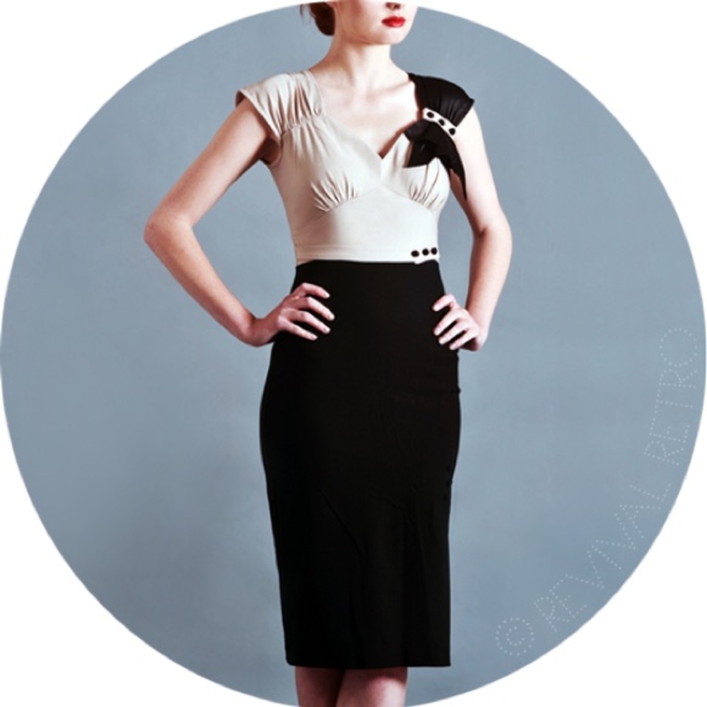 Stop Staring! Black beige tan Retro Dress